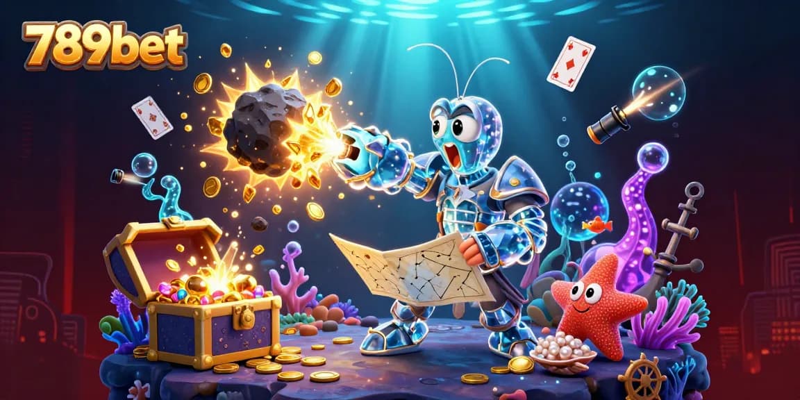 Experience the excitement of 789bet with colorful gems and coins bursting from an asteroid.