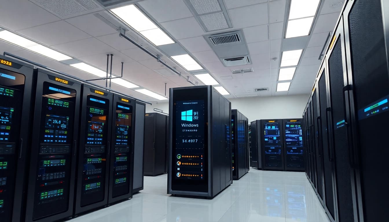 Microsoft Windows Server Standard 2025 günstig in einem modernen Serverraum abgebildet.