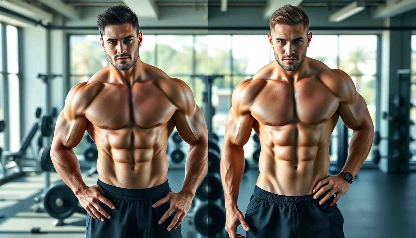 Die Transformation von testo vorher nachher zeigt beeindruckende Muskeldefinition und Fitness.