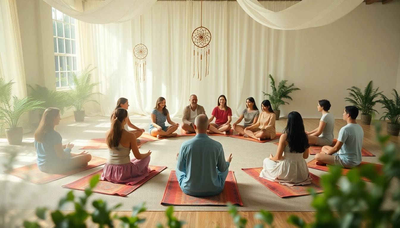 Teilnehmer an Spirituelle Seminare in harmonischer Veranstaltung, fokussiert auf Zufriedenheit und Achtsamkeit.