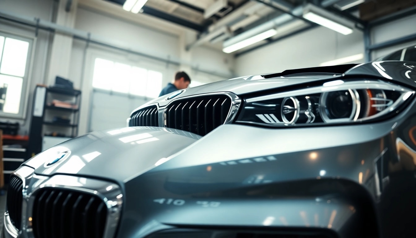 BMW Nachrüstung mit modernster Technik von einem Techniker in einer professionellen Garage installiert.