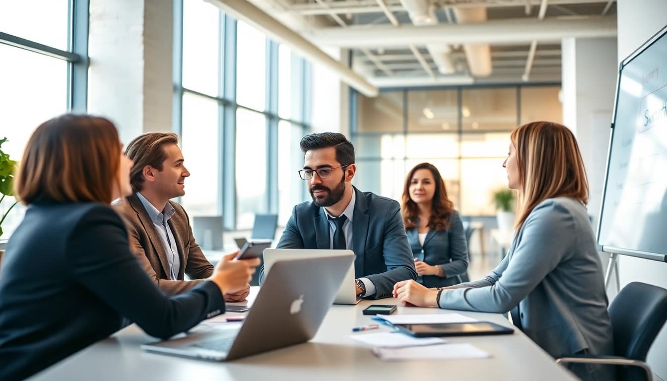 Headhunter Schweiz führt ein strategisches Meeting in einem modernen Büro.