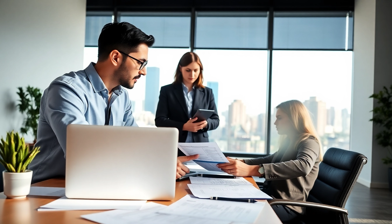 Headhunter Schweiz berät Klienten in einem modernen Büro mit Lebensläufen und Joblisten.