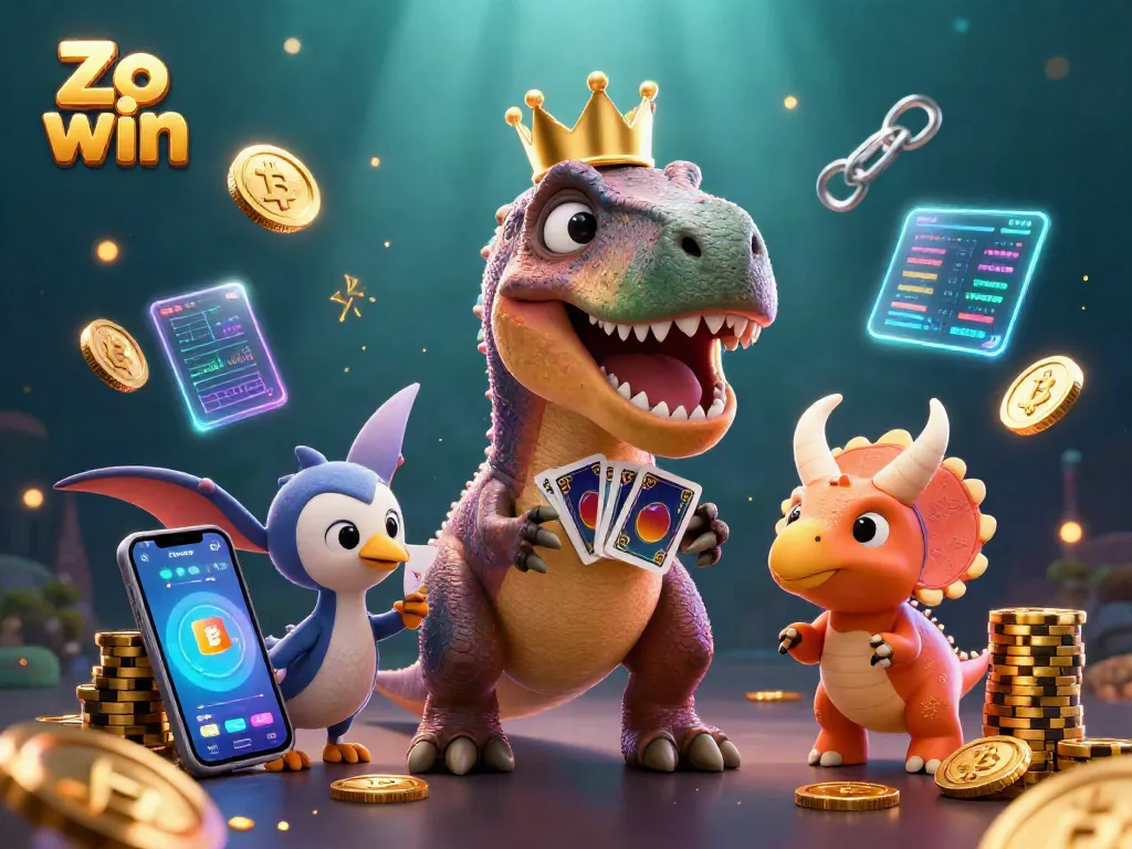 Win big at Zo win with charming cartoon characters playing cards and stacking chips in an engaging casino scene.