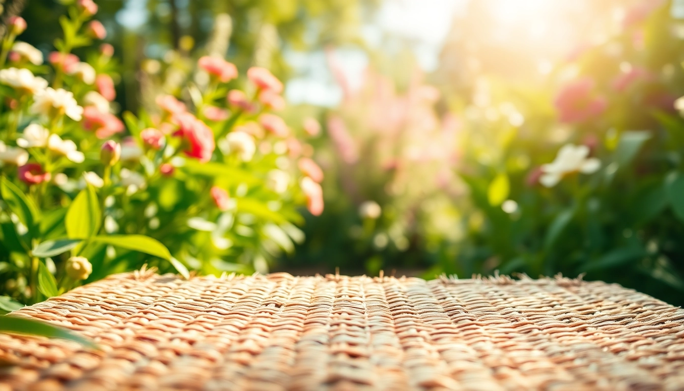Hanfmatte in einem ruhigen Garten zeigt ihre nachhaltigen Eigenschaften und feine Textur.