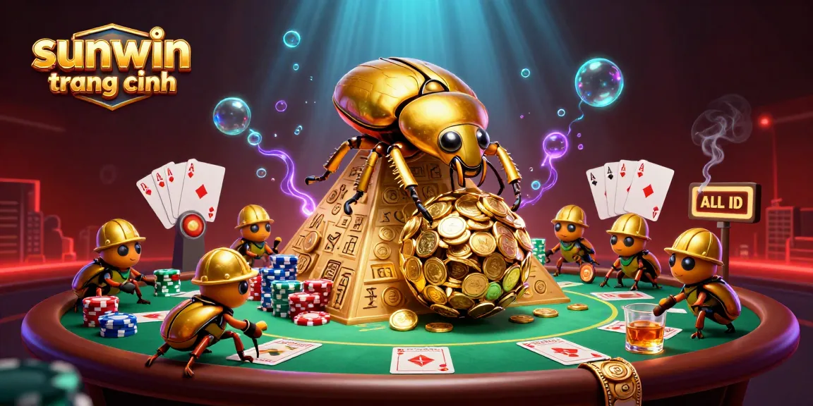 Experience sunwin trang chính with a vibrant casino scene featuring golden beetles and poker elements.