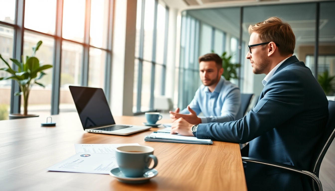 Headhunter IT berät Kunden in einem modernen Büro über Rekrutierungsstrategien.