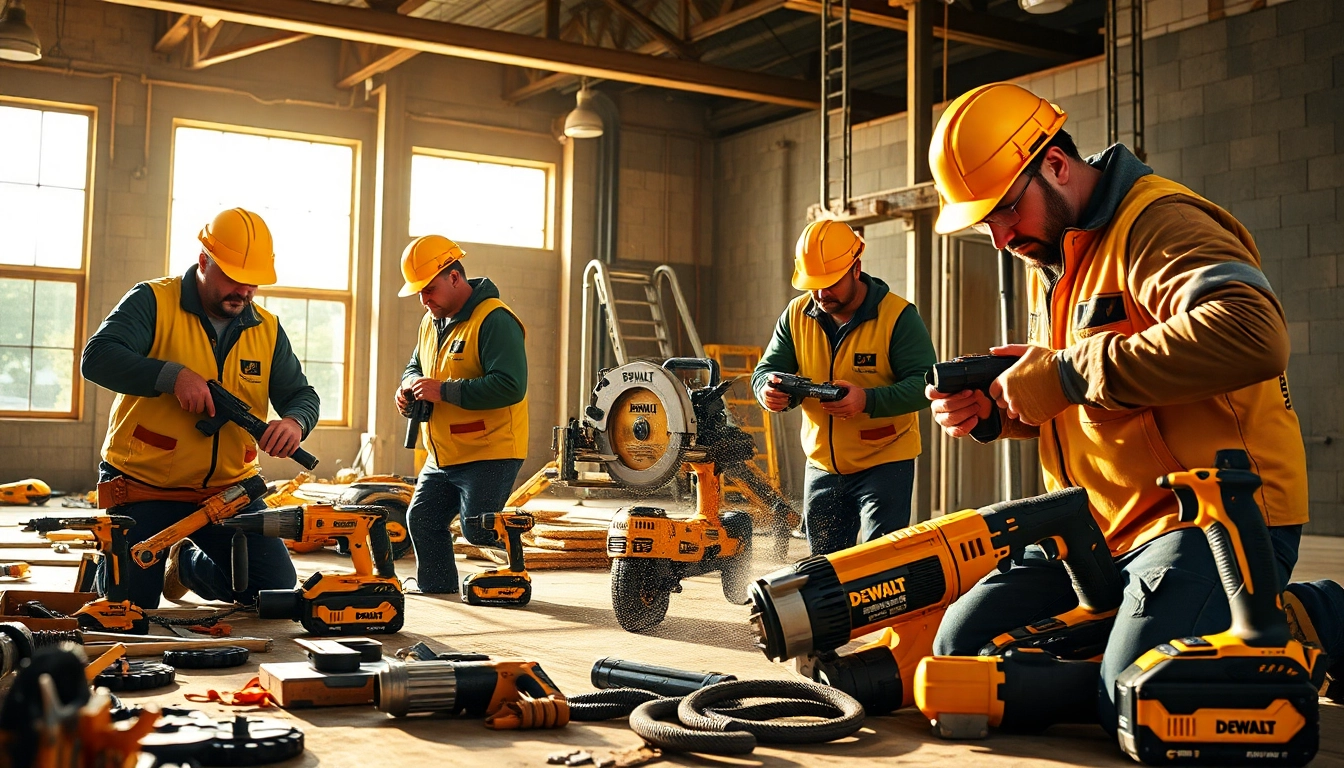 Dewalt angebote showcase with professionals using durable power tools.
