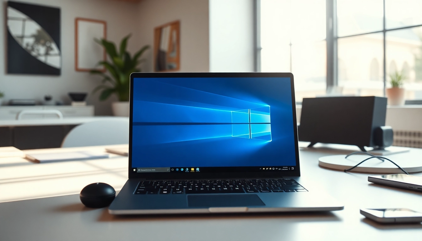 Windows 11 Pro Vollversion Download in a modern workspace layout with professional accessories.