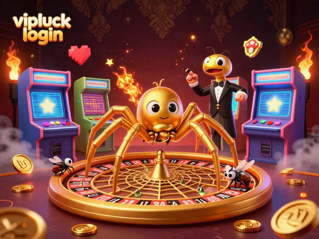 Experience the thrill of gameplay with vipluck login in a vivid 3D casino scene featuring an engaging spider and centipede.