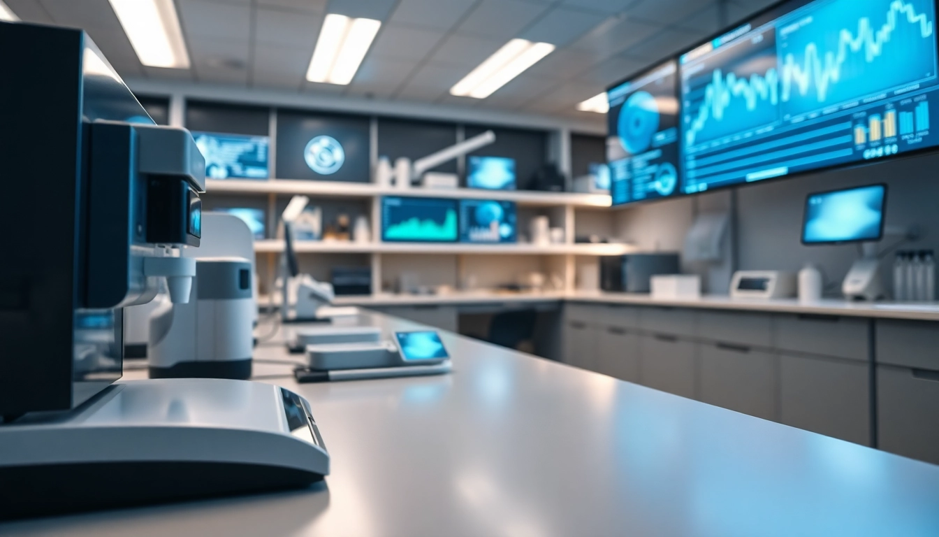 Digitale Loesungen in einem modernen Labor, die fortschrittliche Technologien zur Optimierung von Arbeitsablaeufen zeigen.