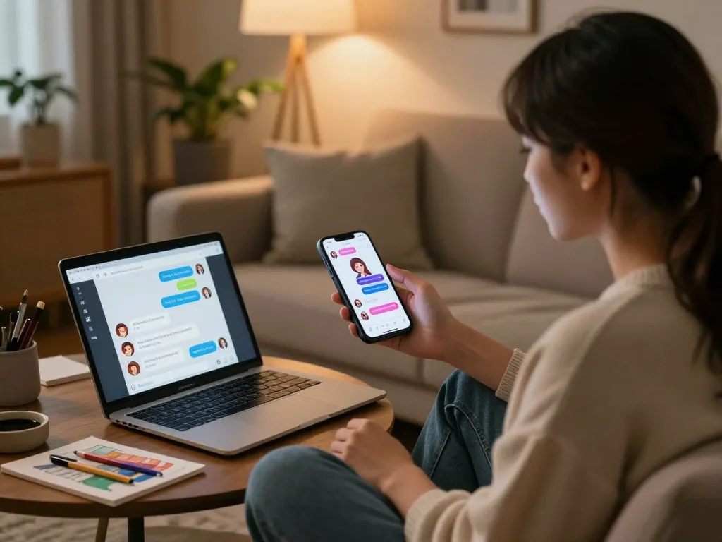 Engaging character AI nsfw chat experience featuring a user interacting with a chatbot in a cozy setting.