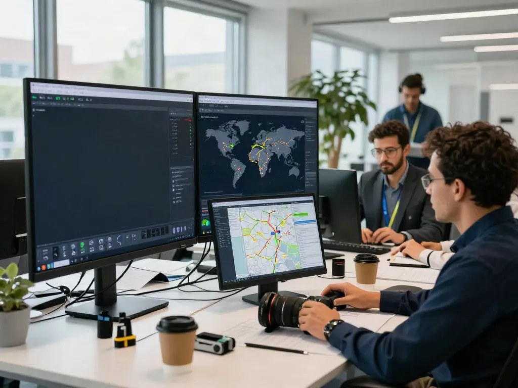 OCARGO Stuttgart Team bei der Planung internationaler Transporte in einem modernen Büro.