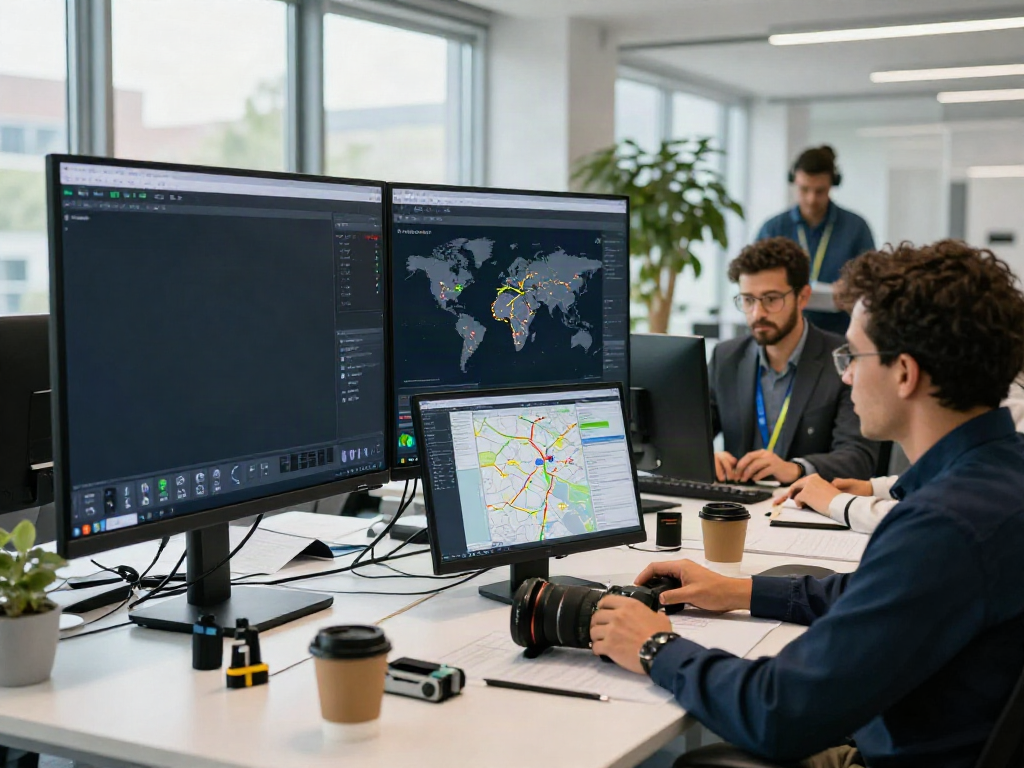 OCARGO Stuttgart Team bei der Planung internationaler Transporte in einem modernen Büro.