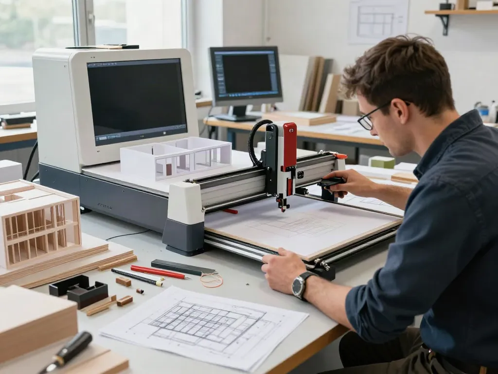 Präzise CNC Fräsen Architekturmodell in einer professionellen Werkstatt.
