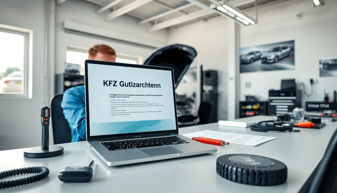 Kfz Gutachten Düsseldorf - Professional inspection of a vehicle at a desk, showcasing trust and expertise.