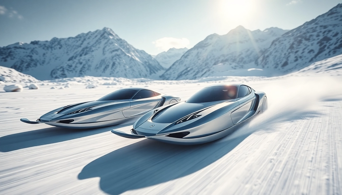 Fahren mit Auto Kufen in einer schneebedeckten Landschaft, perfekt glanzend und bereit für Abenteuer.